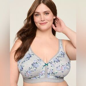 Cacique NWT Gray Floral Print Bra 42DDD Plus Size Intimates Lingerie Casual
